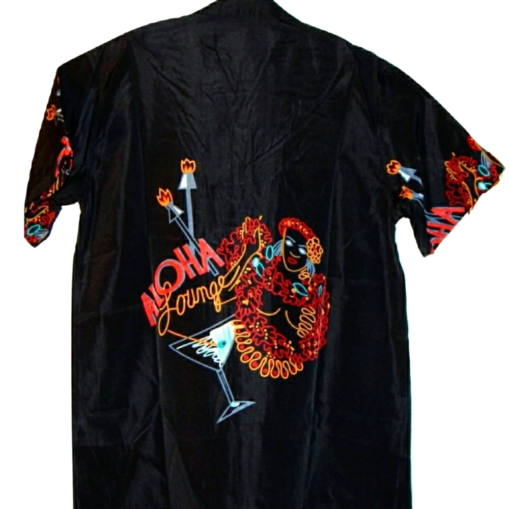 New BIG BROTHER Black Aloha Lounge Graphics Short Sleeves Button Down Shirt